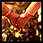 Pixelated static image of a red heart shape with glowing yellow-orange edges against a dark brown background, rendered in low-resolution 256x256 pixels.