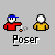 Pixel art character in red shirt and blue cap with multiple poses including pointing, empty-handed, and holding a white ball-like object.