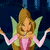Animated sequence of a cartoon fairy with brown hair and green wings performing actions against a dark blue background.