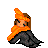 Pixel art buddy icon featuring a character with orange flame-like hair and scarf, wearing dark clothing, next to orange text reading "I'm so in love with *you*" on white background.