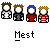 Pixel art icons display multiple character variations above and below a central star symbol, all labeled 'Mest' beneath each group.