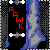 Pixel art of a female character with blonde hair, wearing a gray tank top with red splatters and blue jeans, holding a black skateboard with white wheels and red text.