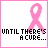 A static pixel art icon featuring a pink breast cancer awareness ribbon above text reading "UNTIL THERE'S A CURE..." with the name "JUDY." below, all on white background.