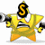 Yellow star-shaped character with orange base, holding black-and-white megaphone, displaying sequential text above head.