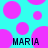 Cyan background with scattered pink circles; two instances of the text "MARIA" in dark blue pixelated font.