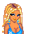 Pixel art of a blonde woman in blue lingerie with 'play mate' text and 'I'll be your Playboy Bunny' phrase on white background.