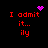 Red pixelated text "I admit it... ily" on black background with animated purple heart and starburst symbols.