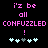 Pixelated text in pink reads "i'z be all CONFUZZLED !" with light blue and gray plus signs below on black background.