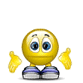 Yellow cartoon character with blue eyes and purple shoes, hands raised in a shrug pose across multiple speech bubbles containing text variations.