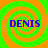 Four identical display the name 'DENIS' in blue text over orange and green spiral backgrounds
