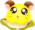 Yellow hamster-like character with brown ears and pink inner ears, wearing green clothing, shown in six expressions including open eyes with white highlights and closed eyes.