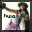 A figure in a green leaf crown and pink-and-white dress holds a green plant, with 'hula' text on the left side of the frame.