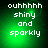 Green pixelated background with white text reading 'ouhhhhh shiny and sparkly' in four , each showing a different bright spot location