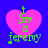 Four identical pink heart-shaped icons with green text on a blue background, each displaying "I love jeremy" in pixelated font.