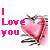 Pixelated icon with pink text 'I Love you' on left and a heart-shaped fruit image on right against light background.