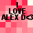 Pixelated pink and white checkered background with repeated text "I LOVE ALEX D<3" in black block letters across two