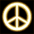 Six variations of a glowing peace symbol icon displayed in a , with some showing vertical or horizontal orientations and others appearing as partial or distorted versions