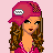 Pixel art buddy icon featuring a cartoon girl with brown eyes, wearing a red cap and pink top against a light pink background with text.