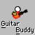 Pixelated icon of a stick figure playing red electric guitar with yellow pickguard, white head, black neck, and orange body; text below reads "Guitar Buddy" in pixel font.