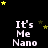 Black background with yellow and brown stars scattered throughout, displaying repeated text "It's Me Nano" in white pixelated font across multiple