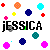 Pixelated graphic with 'jESSICA' text surrounded by colored pixel clusters on white background.