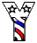 A stylized letter Y with star accents and striped patterns in red, white, blue, purple, and black