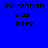 Pixelated text 'savannah was here' on blue background with green glow effect in bottom-left quadrant.