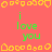 A static image with a bright red background featuring repeated green text "i love you" and yellow pixelated border elements.