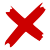 Red X symbol with pixelated edges on light gray background, static image with no visible text or additional elements.