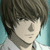 Pixelated anime-style character with brown hair and light skin, wearing a white shirt against a teal background, next to bold black-and-white text reading DEATHNOTE.