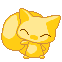 Yellow pixelated fox with large brown eyes and a bushy tail, shown in multiple expressions including closed eyes and varied mouth positions.