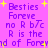 Purple background with yellow stars and repeated text 'Besties Foreve no R b/Tc R is the nd of Forend of Fore' in purple pixelated font.