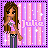 Pixel art of a girl with long brown hair holding a star, standing before pink and purple striped background with 'Dollz' text.
