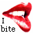 A 3-frame animated contact sheet showing red lips biting with visible teeth, arranged in a grid with text fragments "I bite", "my lips", and "for you" across frames.