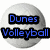 Two circular gray icons with blue text; left shows 'Dunes Volleyball', right shows '#1' on a white background.