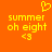 Pixelated yellow text and symbols on solid orange background, with heart symbol above 'summer oh eight <3' repeated twice.
