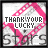 Two side-by-side pixelated images with pink geometric shapes and text reading "THANK YOUR LUCKY" in black and red lettering.