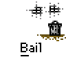 Animated contact sheet of 16 frames showing a pixelated character in various poses interacting with trash cans and skateboards, labeled "Bail" beneath each frame.