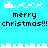 Pixel art animation of Santa's sleigh with reindeer and "merry christmas!!!" text on a cyan background, showing two distinct frame states.