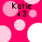 Pink background with light pink and white circles; text "Katie" and heart symbol below it in black pixelated font.