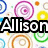 Colorful circular patterns with overlapping rings in pink, green, yellow, blue, and orange on a white background; black text 'Allison' overlaid.