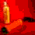 A pixelated image shows a golden cylindrical object with a cap, a red-orange curved shape, and a small dark green square on a red background.
