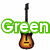 Six pixelated guitar icons arranged in two , each with a colored text label above it: Green, Red, Yellow, Blue, Orange, and partially visible Orange