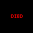 Four display the word "DIED" in red pixelated text against black, gray, white, and gray backgrounds