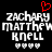 Pixelated text 'ZACHARY MATTHEW KNELL' with red heart above and four white hearts below on black background.