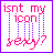 Pixelated text icon with pink and purple colors on white background, framed by solid purple border.