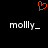 A black background displays two identical pixelated text strings 'molly_' in white with a red pixelated heart symbol above them.