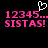 Pixelated pink text '12345...' and 'SISTAS!' on black background with white heart cursor above left text block.