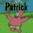 A 3x3 contact sheet of seven animated frames showing a pink cartoon starfish character in various poses on green grass with blue sky background, each frame labeled "Patrick" at the top.