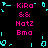 Pixelated text and cyan shapes on black background with repeated pink text elements.